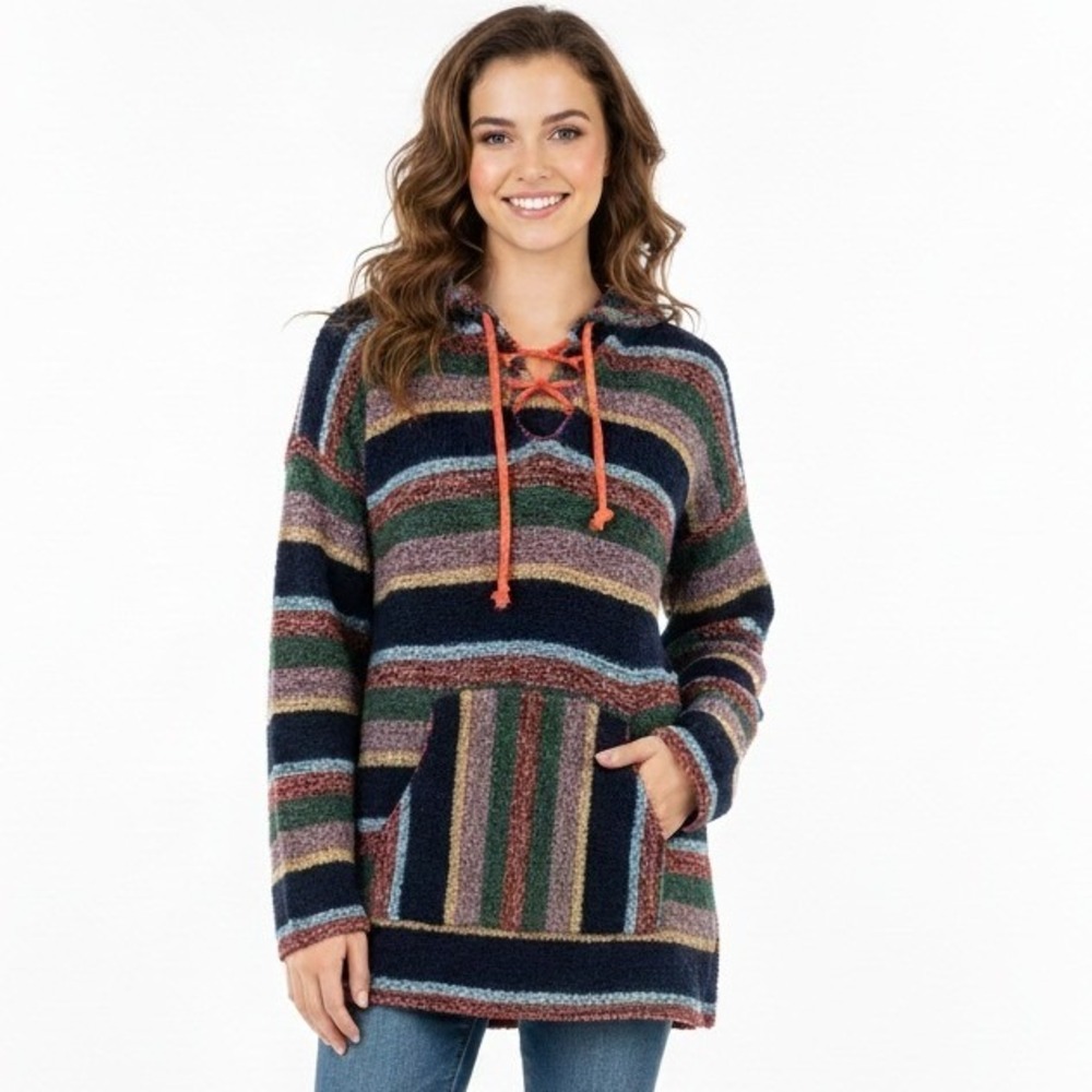 American Eagle Knit Hoodie Sweater‎ Womens Medium Colorful Striped Boho Festival